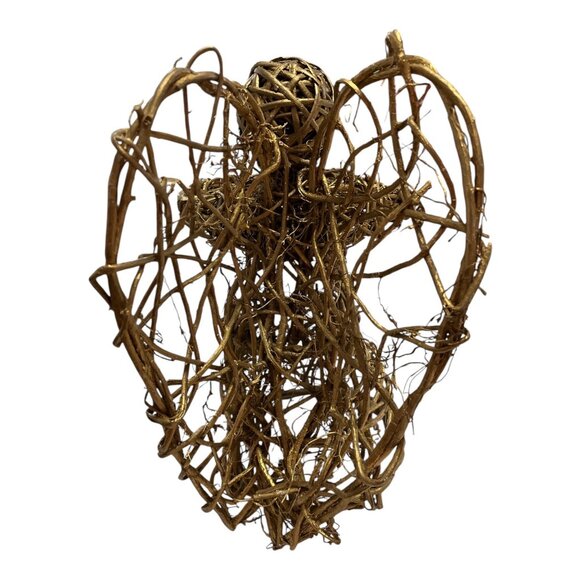 Vintage Gold-Tone Grapevine Angel Figurine – Rustic Holiday Décor (1990s–2000s) - Picture 4 of 5